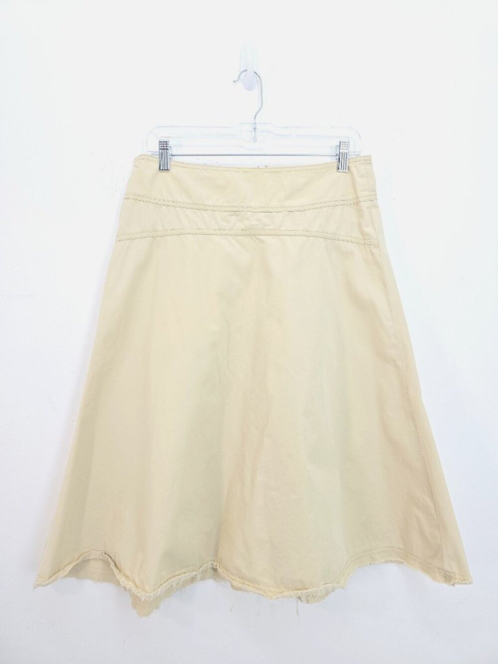 Vintage Y2K Banana Republic Beige Tan Raw Hem MiDi Skirt Women Size 6 A Line